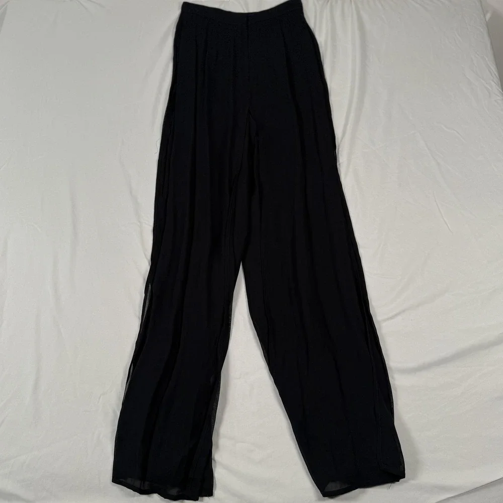 Vintage 90s Sheer Overlay Pants Sz 4 Black Slim Eve Wide Leg Palazzo USA NWT - Picture 5 of 10